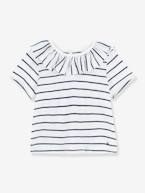 Blusa às riscas, de mangas curtas, em jersey, para bebé, Petit Bateau BRANCO MEDIO AS RISCAS 