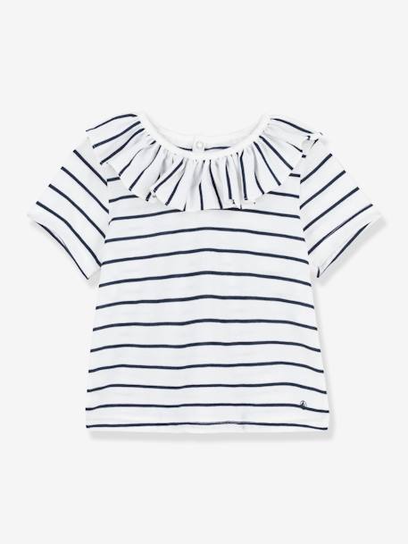 Blusa às riscas, de mangas curtas, em jersey, para bebé, Petit Bateau BRANCO MEDIO AS RISCAS 