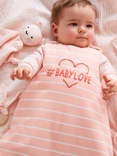Saco de bebé sem mangas, tema #Baby ROSA MEDIO AS RISCAS 