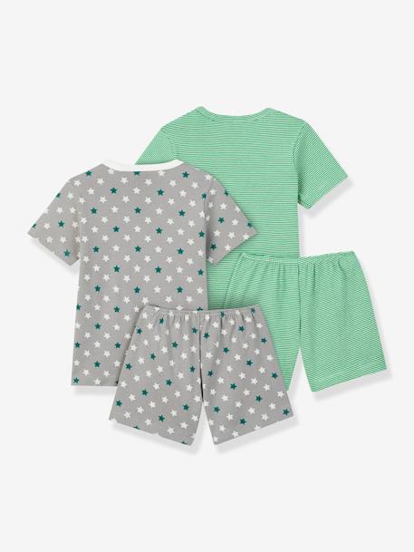 Lote de 2 pijamas, em algodão, para criança, Petit Bateau VERDE MEDIO AS RISCAS 