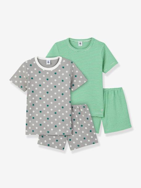 Lote de 2 pijamas, em algodão, para criança, Petit Bateau VERDE MEDIO AS RISCAS 