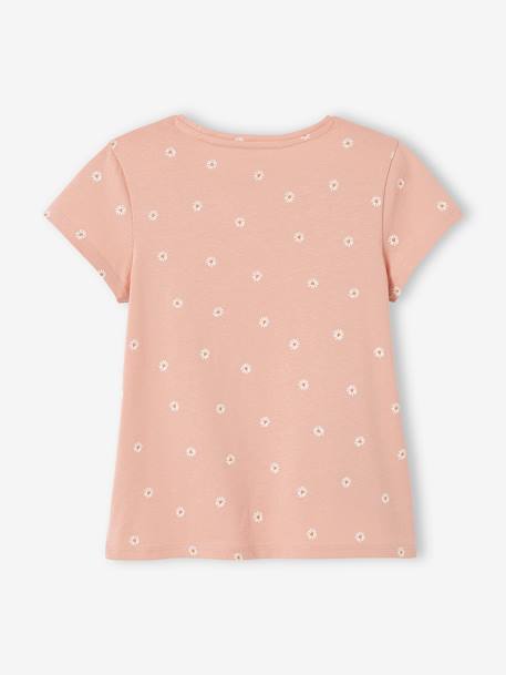 T-shirt com flores estampadas, para menina cru+ROSA CLARO ESTAMPADO 