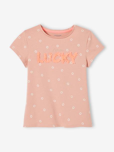 T-shirt com flores estampadas, para menina cru+ROSA CLARO ESTAMPADO 