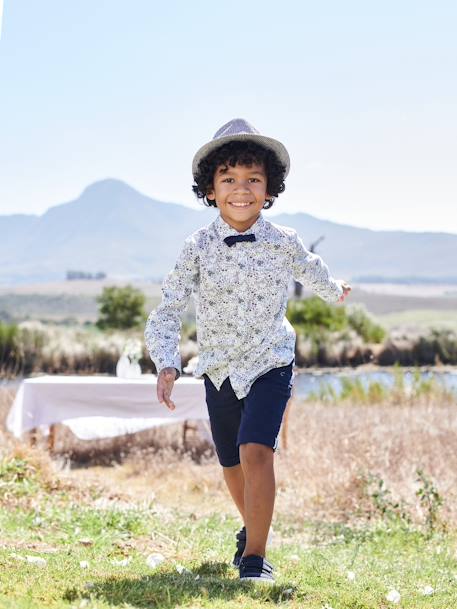 Bermudas para menino em algodão/linho. azul+AZUL ESCURO LISO COM MOTIVO+BEGE CLARO LISO COM MOTIVO+verde-salva 