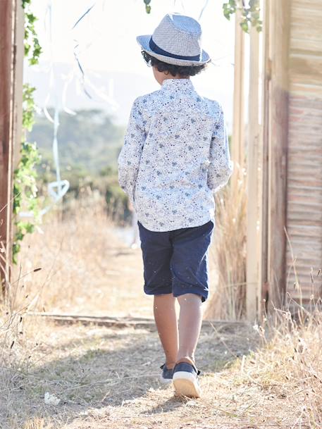 Bermudas para menino em algodão/linho. azul+AZUL ESCURO LISO COM MOTIVO+BEGE CLARO LISO COM MOTIVO+verde-salva 