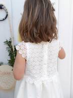 Vestido de cerimónia efeito 2 em 1 com sobreposição em macramé, para menina BRANCO CLARO LISO+rosa-nude 