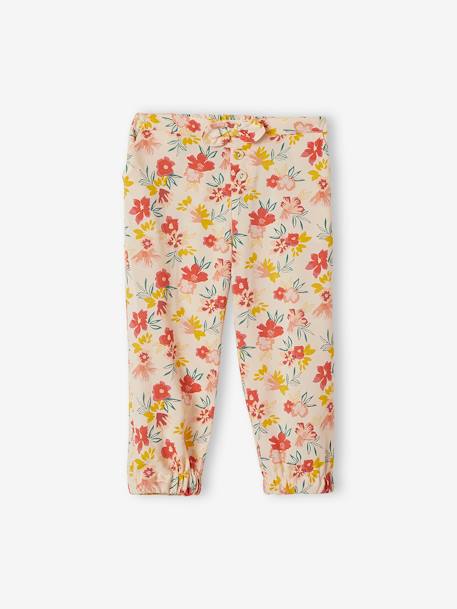 Calças curtas fluidas, para menina ROSA CLARO ESTAMPADO+VERDE ESCURO ESTAMPADO 