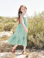 Vestido comprido aos favos, para menina VERDE MEDIO QUADRADOS 