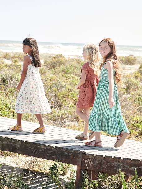 Vestido comprido aos favos, para menina VERDE MEDIO QUADRADOS 