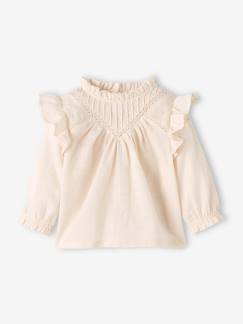 Bebé 0-36 meses-Blusas, camisas-Blusa com folho, em tecido efeito mesclado, para bebé