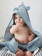 Capa de banho para bebé com capuz com bordado animais AZUL MEDIO LISO+Branco+ROSA MEDIO LISO 