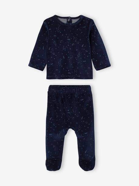 Lote de 2 pijamas em veludo, com planetas fosforescentes, para bebé menino AZUL ESCURO BICOLOR/MULTICOLOR 