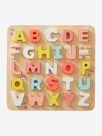 Puzzle de letras de encaixar, em madeira multicolor+ROSA CLARO LISO COM MOTIVO 