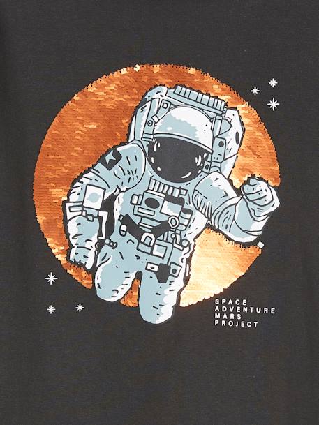 Camisola astronauta com lantejoulas reversíveis, para menino cinza mesclado+CINZENTO ESCURO LISO COM MOTIV 