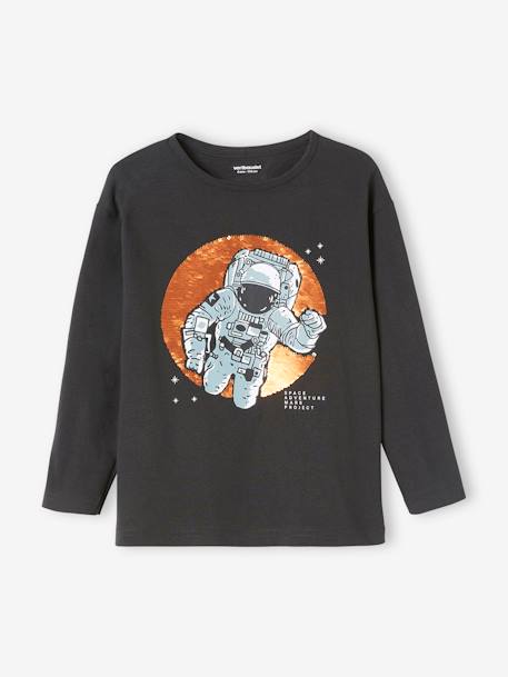 Camisola astronauta com lantejoulas reversíveis, para menino cinza mesclado+CINZENTO ESCURO LISO COM MOTIV 