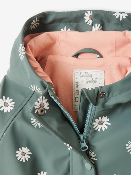 Impermeável com capuz e bolas mágicas, para menina alperce-rosado+VERDE MEDIO ESTAMPADO 