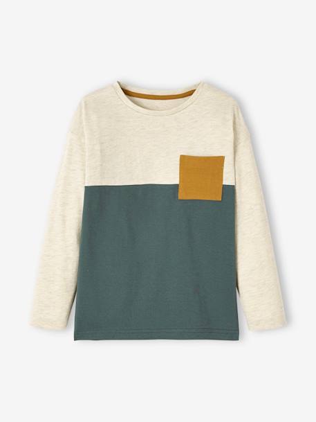 Camisola colorblock, para menino VERDE MEDIO LISO COM MOTIVO 