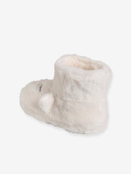 Pantufas unicórnio, de cano subido, em pelinho para menina BRANCO CLARO LISO COM MOTIVO 