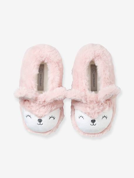 Pantufas estilo pelinho, para menina ROSA CLARO LISO COM MOTIVO 