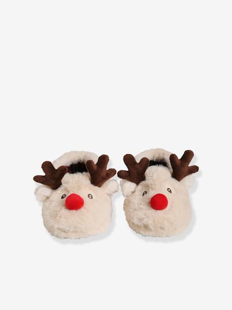 Pantufas estilo peluche, para menino BEGE CLARO LISO 