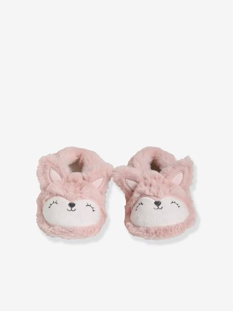 Pantufas estilo pelinho, para menina ROSA CLARO LISO COM MOTIVO 