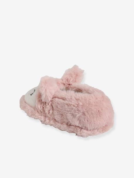 Pantufas estilo pelinho, para menina ROSA CLARO LISO COM MOTIVO 