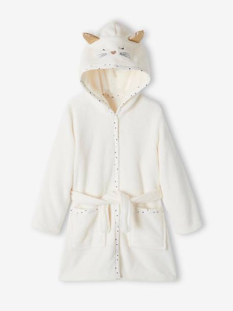 Robe gato personalizável, em malha pelinho, para menina BRANCO CLARO LISO COM MOTIVO 