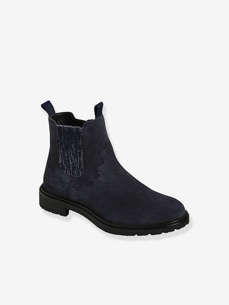 Botas em pele, para menina AZUL ESCURO LISO+CASTANHO MEDIO LISO 