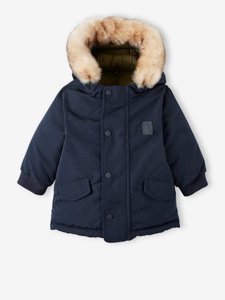 Parka reversível, com capuz, para bebé AZUL ESCURO LISO COM MOTIVO 