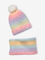 Conjunto gorro e gola snood, arco-íris, para menina 6381 