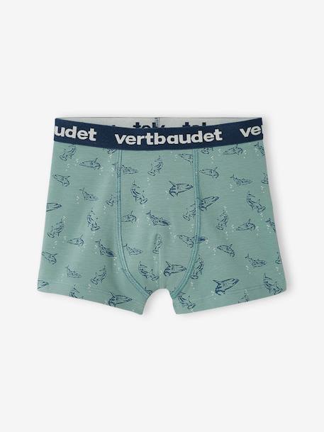 Lote de 5 boxers 'tubarões', para menino AZUL MEDIO LISO COM MOTIVO 