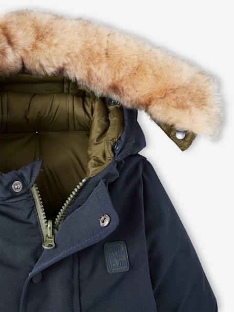 Parka reversível, com capuz, para bebé AZUL ESCURO LISO COM MOTIVO 