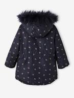 Parka com capuz, forro em sherpa, para menina AZUL ESCURO ESTAMPADO+CASTANHO MEDIO ESTAMPADO 