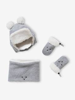 Bebé 0-36 meses-Conjunto urso, gorro chapka + gola snood + luvas, para bebé