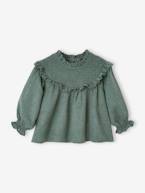 Blusa aos favos e fita a condizer VERDE ESCURO ACINZENTADO+violino 