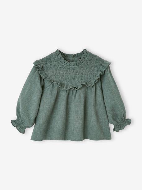 Blusa aos favos e fita a condizer lilás+VERDE ESCURO ACINZENTADO+violino 