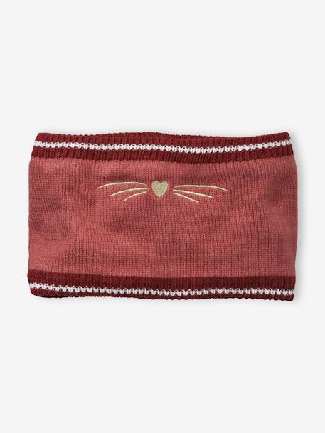 Gola snood com gato bordado, em malha canelada ROSA ESCURO LISO COM MOTIVO 