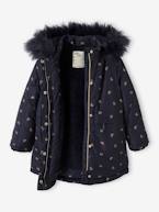 Parka com capuz, forro em sherpa, para menina AZUL ESCURO ESTAMPADO+CASTANHO MEDIO ESTAMPADO 