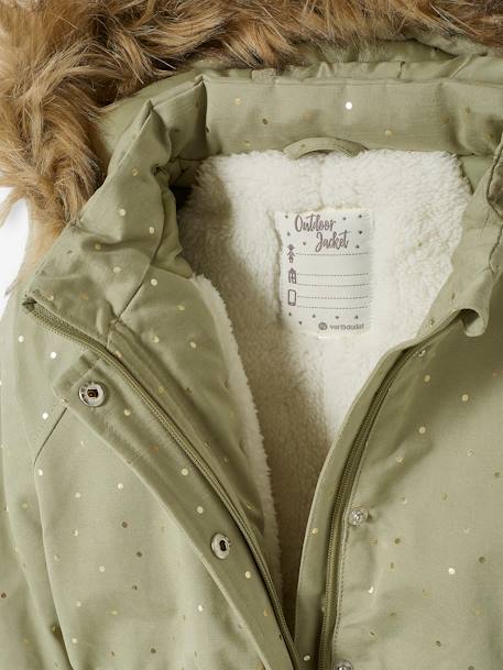 Parka com capuz, às bolas irisadas, enchimento em poliéster reciclado, para menina VERDE MEDIO ESTAMPADO 