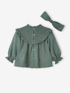 Blusa aos favos e fita a condizer VERDE ESCURO ACINZENTADO+violino 