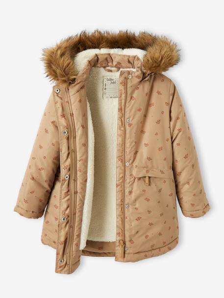 Parka com capuz, forro em sherpa, para menina AZUL ESCURO ESTAMPADO+CASTANHO MEDIO ESTAMPADO 