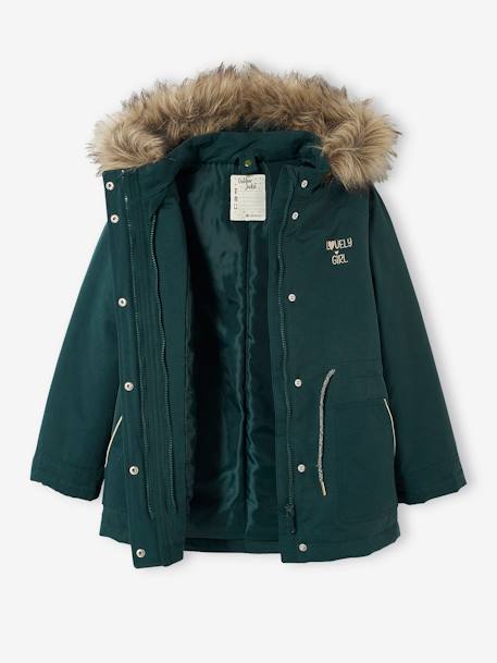 Parka 3 em 1 com capuz, para menina marinho+VERDE ESCURO LISO+verde-acinzentado+VIOLETA MEDIO LISO 