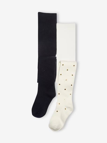 Lote de 2 pares de collants, em malha lisa/às bolas BRANCO CLARO BICOLOR/MULTICOLO 