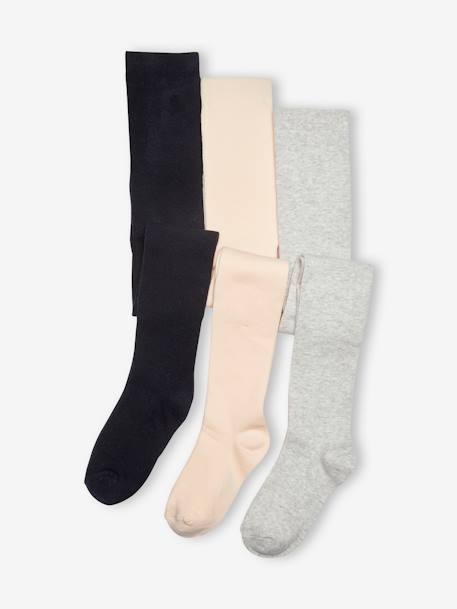 Lote de 3 pares de collants, para menina ameixa+AZUL ESCURO BICOLOR/MULTICOLOR+CINZENTO MEDIO BICOLOT/MULTICO+cru+mostarda+pau-rosa+rosado 