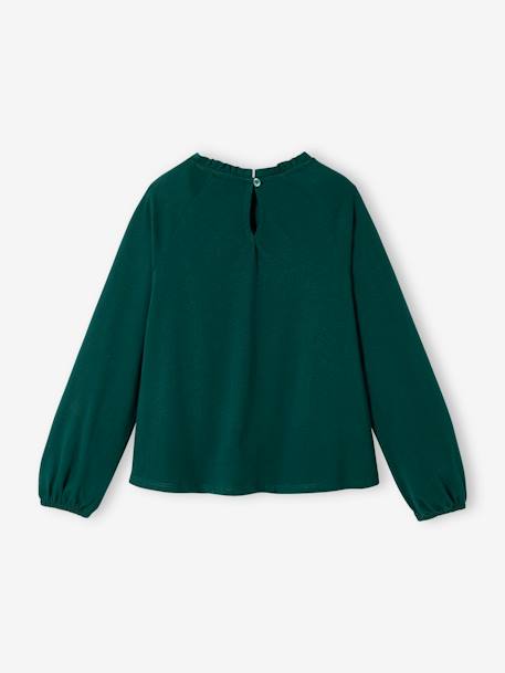 Camisola com detalhe em bordado inglês, para menina cru+rosa-velho+VERDE ESCURO LISO 