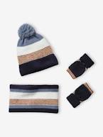 Conjunto às riscas, gorro + gola snood + luvas, para menino AZUL ESCURO BICOLOR/MULTICOLOR 