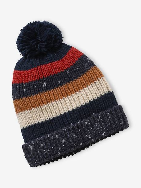 Conjunto às riscas, gorro + gola snood + luvas, para menino AZUL ESCURO BICOLOR/MULTICOLOR 