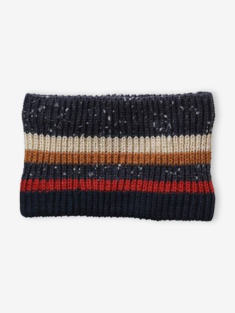 Conjunto às riscas, gorro + gola snood + luvas, para menino AZUL ESCURO BICOLOR/MULTICOLOR 