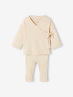Conjunto em malha canelada, camisola e calças, para bebé BEGE CLARO LISO 