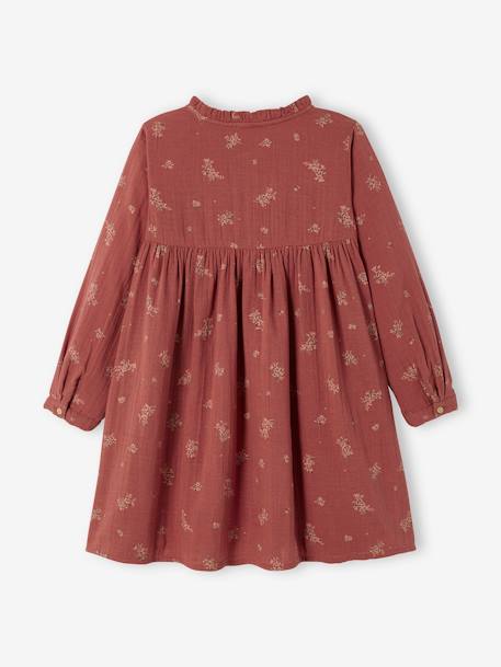 Vestido para menina bege+CASTANHO ESCURO ESTAMPADO 